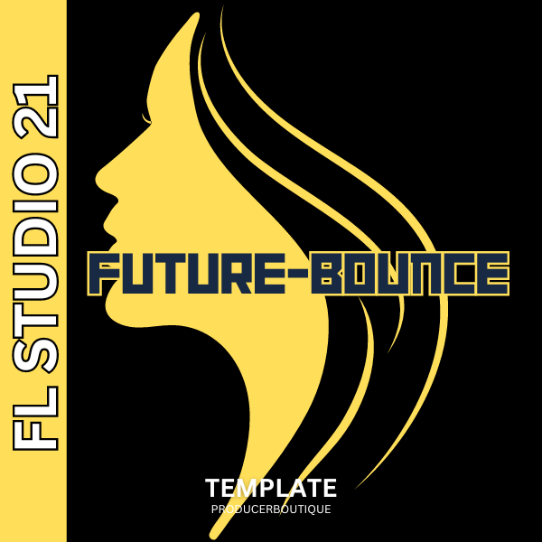 Graphic design featuring a silhouette of a profile with text for FL Studio 21 Future Bounce Template from ProducerBoutique.