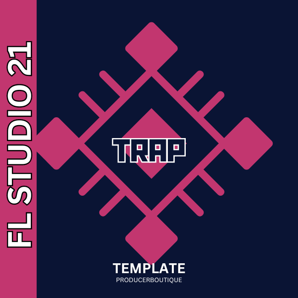 Graphic design for "FL Studio 21 PROGRESSIVE HOUSE TEMPLATE" by producerboutique with a geometric pattern on a blue and pink background.