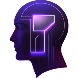 A purple and blue neon light in a human head.
