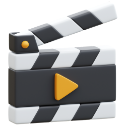 A video clapper icon on a white background.