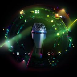 An image of a microphone with colorful lights around it.